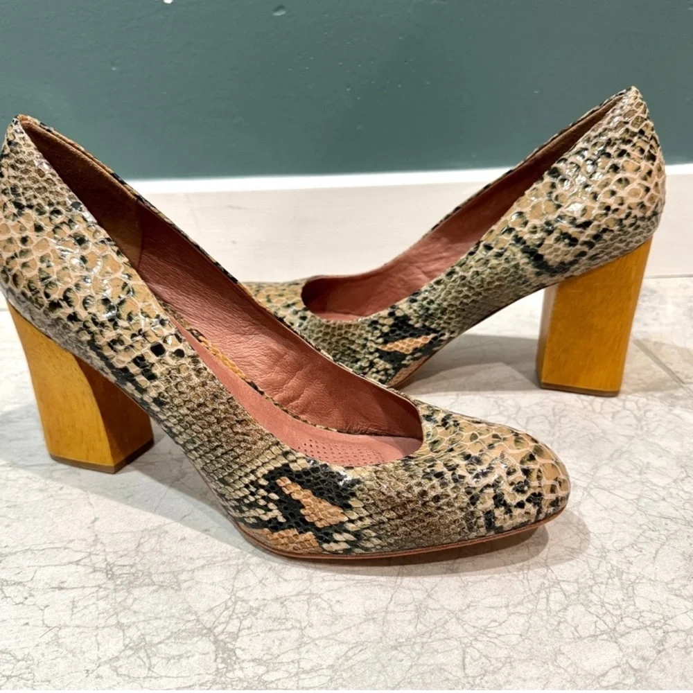 CORSO COMO metro leather PUMPS chunky wooden BLOCK snakeskin women’s 13 MOD NEW